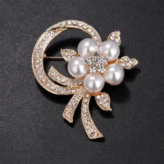 Large Rhinestone Pearl Flower Brooch/Pin